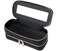 LOFOWN Double Layer Makeup Bag Makeup Brush Case Waterproof Travel Cosmetic & Toiletry Bag Purse Organizer and Car Essentials for Women (Black, 2-Layer SLIM)