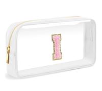 LOFOWN Initial Clear Makeup Bag Small Cosmetic Bag Travel Toiletry Bag Clear Zipper Pouch Purse Organizer Bags for Women, White-M, I, Initial Makeup Bag