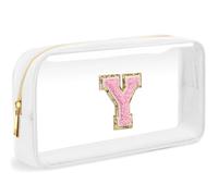 LOFOWN Initial Clear Makeup Bag Small Cosmetic Bag Travel Toiletry Bag Clear Zipper Pouch Purse Organizer Bags for Women, White-M, Y, Initial Makeup Bag