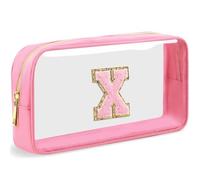 LOFOWN Initial Clear Makeup Bag Small Cosmetic Bag Travel Toiletry Bag Clear Zipper Pouch Purse Organizer Bags for Women, PINK-M, X, Initial Makeup Bag