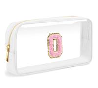 LOFOWN Initial Clear Makeup Bag Small Cosmetic Bag Travel Toiletry Bag Clear Zipper Pouch Purse Organizer Bags for Women, White-M, O, Initial Makeup Bag