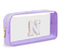 LOFOWN Initial Clear Makeup Bag Small Cosmetic Bag Travel Toiletry Bag Clear Zipper Pouch Purse Organizer Bags for Women, Purple-M, N, Initial Makeup Bag