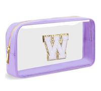 LOFOWN Initial Clear Makeup Bag Small Cosmetic Bag Travel Toiletry Bag Clear Zipper Pouch Purse Organizer Bags for Women, Purple-M, W, Initial Makeup Bag