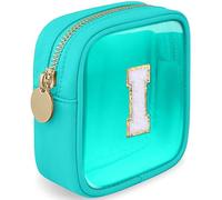 LOFOWN Initial Clear Makeup Bag Small Cosmetic Bag Travel Toiletry Bag Clear Zipper Pouch Purse Organizer Bags for Women, Green, I, Initial Small Makeup Bag