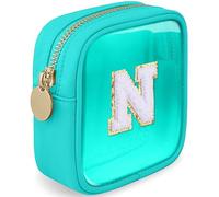 LOFOWN Initial Clear Makeup Bag Small Cosmetic Bag Travel Toiletry Bag Clear Zipper Pouch Purse Organizer Bags for Women, Green, N, Initial Small Makeup Bag