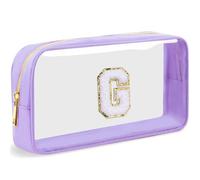 LOFOWN Initial Clear Makeup Bag Small Cosmetic Bag Travel Toiletry Bag Clear Zipper Pouch Purse Organizer Bags for Women, Purple-M, G, Initial Makeup Bag