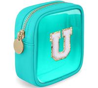 LOFOWN Initial Clear Makeup Bag Small Cosmetic Bag Travel Toiletry Bag Clear Zipper Pouch Purse Organizer Bags for Women, Green, U, Initial Small Makeup Bag