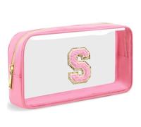 LOFOWN Initial Clear Makeup Bag Small Cosmetic Bag Travel Toiletry Bag Clear Zipper Pouch Purse Organizer Bags for Women, PINK-M, Small, Initial Makeup Bag