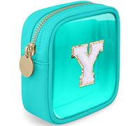 LOFOWN Initial Clear Makeup Bag Small Cosmetic Bag Travel Toiletry Bag Clear Zipper Pouch Purse Organizer Bags for Women, Green, Y, Initial Small Makeup Bag