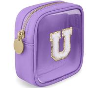 LOFOWN Initial Clear Makeup Bag Small Cosmetic Bag Travel Toiletry Bag Clear Zipper Pouch Purse Organizer Bags for Women, Purple, U, Initial Clear Makeup Bag