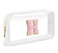 LOFOWN Initial Clear Makeup Bag Small Cosmetic Bag Travel Toiletry Bag Clear Zipper Pouch Purse Organizer Bags for Women, White-M, H, Initial Makeup Bag