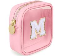 LOFOWN Initial Clear Makeup Bag Small Cosmetic Bag Travel Toiletry Bag Clear Zipper Pouch Purse Organizer Bags for Women, Pink, M, Initial Small Makeup Bag