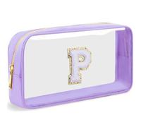 LOFOWN Initial Clear Makeup Bag Small Cosmetic Bag Travel Toiletry Bag Clear Zipper Pouch Purse Organizer Bags for Women, Purple-M, P, Initial Makeup Bag