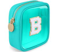 LOFOWN Initial Clear Makeup Bag Small Cosmetic Bag Travel Toiletry Bag Clear Zipper Pouch Purse Organizer Bags for Women, Green, B, Initial Small Makeup Bag