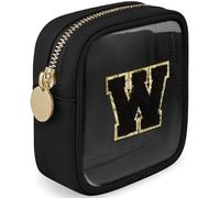 LOFOWN Initial Clear Makeup Bag Small Cosmetic Bag Travel Toiletry Bag Clear Zipper Pouch Purse Organizer Bags for Women, Black, W, Initial Small Makeup Bag