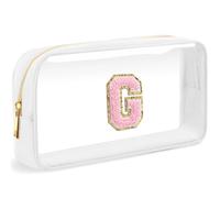 LOFOWN Initial Clear Makeup Bag Small Cosmetic Bag Travel Toiletry Bag Clear Zipper Pouch Purse Organizer Bags for Women, White-M, G, Initial Makeup Bag