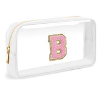 LOFOWN Initial Clear Makeup Bag Small Cosmetic Bag Travel Toiletry Bag Clear Zipper Pouch Purse Organizer Bags for Women, White-M, B, Initial Makeup Bag