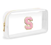 LOFOWN Initial Clear Makeup Bag Small Cosmetic Bag Travel Toiletry Bag Clear Zipper Pouch Purse Organizer Bags for Women, White-M, Small, Initial Makeup Bag