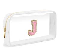 LOFOWN Initial Clear Makeup Bag Small Cosmetic Bag Travel Toiletry Bag Clear Zipper Pouch Purse Organizer Bags for Women, White-M, J, Initial Makeup Bag