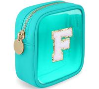 LOFOWN Initial Clear Makeup Bag Small Cosmetic Bag Travel Toiletry Bag Clear Zipper Pouch Purse Organizer Bags for Women, Green, F, Initial Small Makeup Bag