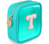LOFOWN Initial Clear Makeup Bag Small Cosmetic Bag Travel Toiletry Bag Clear Zipper Pouch Purse Organizer Bags for Women, Green, T, Initial Small Makeup Bag