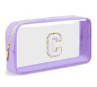 LOFOWN Initial Clear Makeup Bag Small Cosmetic Bag Travel Toiletry Bag Clear Zipper Pouch Purse Organizer Bags for Women, Purple-M, C, Initial Makeup Bag