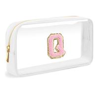 LOFOWN Initial Clear Makeup Bag Small Cosmetic Bag Travel Toiletry Bag Clear Zipper Pouch Purse Organizer Bags for Women, White-M, Q, Initial Makeup Bag