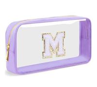 LOFOWN Initial Clear Makeup Bag Small Cosmetic Bag Travel Toiletry Bag Clear Zipper Pouch Purse Organizer Bags for Women, Purple-M, M, Initial Makeup Bag