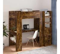Loft Bed 90 x 200 cm Smoked Oak Engineered Wood with Desk & Shelves Space-Saving