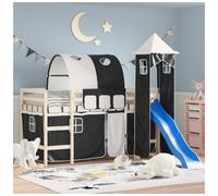 Loft Bed Curtains White & Black 211x94cm Tunnel Tower Polyester Play Hideout Fun