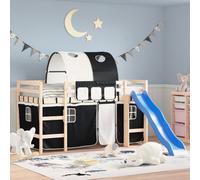 Loft Bed Curtains White/Black Polyester Tunnel 211x94cm with 3 Pockets Playhouse