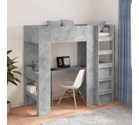 Loft Bed Frame Concrete Grey Engineered Wood with Desk & Storage 75x190 cm in
