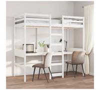 Loft Bed Frame Solid Pinewood White 75x190cm With Desks Shelves Ladder WorkDesk [EEK: A]