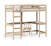 Loft bed solid pine natural 90x190 cm with desk plywood slats safety rails age6+