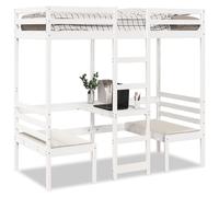 Loft Bed Solid Pinewood White 75x190cm with Desk & Chairs High Guardrail Space [EEK: A]