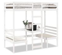 Loft Bed White Solid Pinewood 90x200cm with Desk & Two Chairs Space-Saving Study