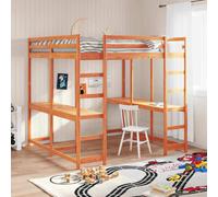 Loft Bed with Desk and Ladder Wax Brown 160x200 cm Solid Wood Pine
