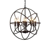 Loft Chandelier Home Large 6-Light Modern Sphere/Orb Chandelier Black North European American Rural Retro Industry Restaurant Bar Candle Lamps (Size : 15 inches)
