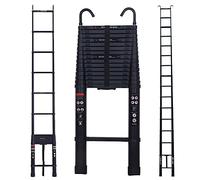 Loft Ladder Telescopic Ladder 6.2M Multi-Purpose Folding Aluminium Telescoping Ladder Extendable Portable Ladder with Hooks Daily Emergency Step Ladder with EN131 and CE Standard (20.5FT/6.2M, Black)