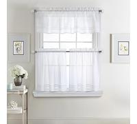 LOFT LIVING Gracie Lace Sheer Rod Pocket 3 pc Curtain Tiers and Valance Set 52 x 24 in White