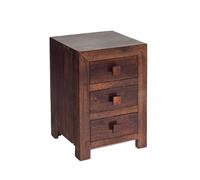Loft Solid Dark Mango 3 Drawers Wood Bedside Table