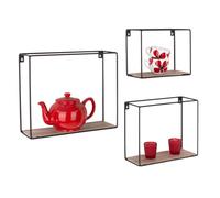Core Products, Loft Wire Set of 3 Rectangular Display Wall Shelf- Black Metal Frame and Wood Effect