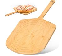Loftern Wooden Pizza Peel 16 Inch Board with Engraved Sizes - Multi-Purpose Bamboo Pizza Cutting Board, Wood Pizza Peel, Pizza Spatula Paddle, and Serving Board with Size and Cutting Guide