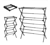 LOFTEY 3 Tier Clothes Airer, Extendable Clothes Laundry Drying Rack, Folding Clothes Horse Indoor & Outdoor, Space-Saving Clothes Maiden, Expands 43 to 74 cm Wide, Black