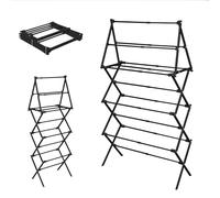 LOFTEY 4 Tier Extendable Clothes Airer, Foldable Cloth Drying Rack with Tower Top, Clothes Horse Indoor & Outdoor, Space-Saving Maiden, Expands 50 to 74 cm Wide, Black