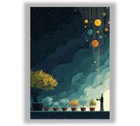 Lofthouse Prints Cosmic Garden - Tending the Stars | Surreal Illustration Wall Art - Small (A4) Unframed Print