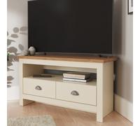 loftus wooden corner tv stand with 2 drawers in cream and oak