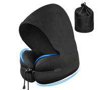 Lofty Aim Travel Neck Pillow: Ergonomic Neck Pillow with Hood, Memory Foam Travel Neck Pillows for Airplanes, Adjustable Fit for Long Flights, Sleeping, Road Trip - Black