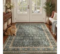 Lofus 3x5 Area Rugs for Entryway, Washable Non-Slip Mats for Floor,Green | Soft Door Mat Indoor Entrance, Farmhouse Carpet for Entry Living Room Bedroom, Stain Resistant, Low Pile, Vintage Rug