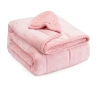 Lofus Sherpa Fleece Weighted Blanket 20 lbs Heavy Blanket with Soft Plush Flannel Reversible Queen-Size Super Soft Extra Warm Cozy Fluffy Blanket 60 x 80 inches for Adult Bed Couch, Pink